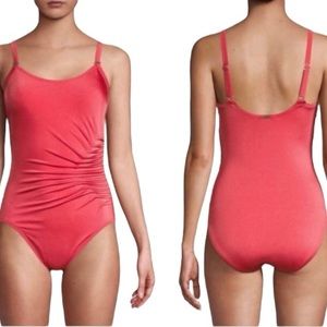 Calvin Klein Coral Side Pleated One Piece Swimsuit Size 14 Beach Swim Vacation